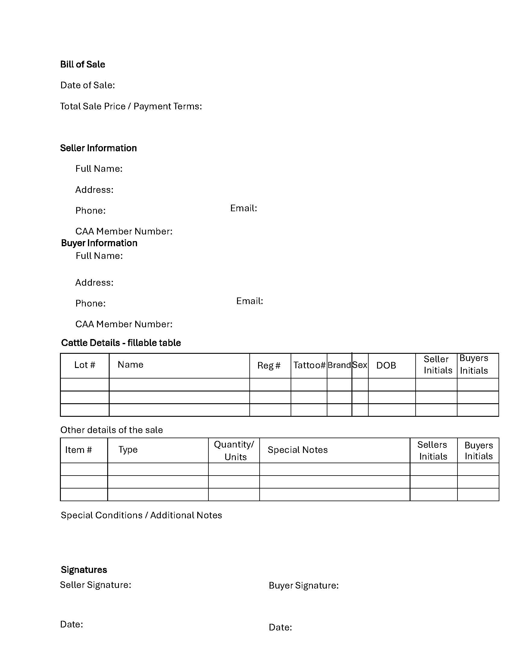 Bill of Sale