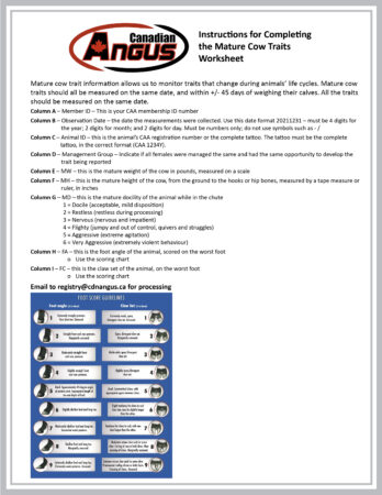 Instructions for Completing the Mature Cow Traits Worksheet