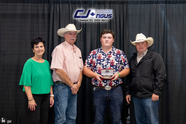 2025 Junior Stockman Austin Potts
From left to right: Belinda Wagner (CJA Coordinator), Robbie Garner (CAA Director), Austin Potts, Chad Lorenz (CAF Chair)