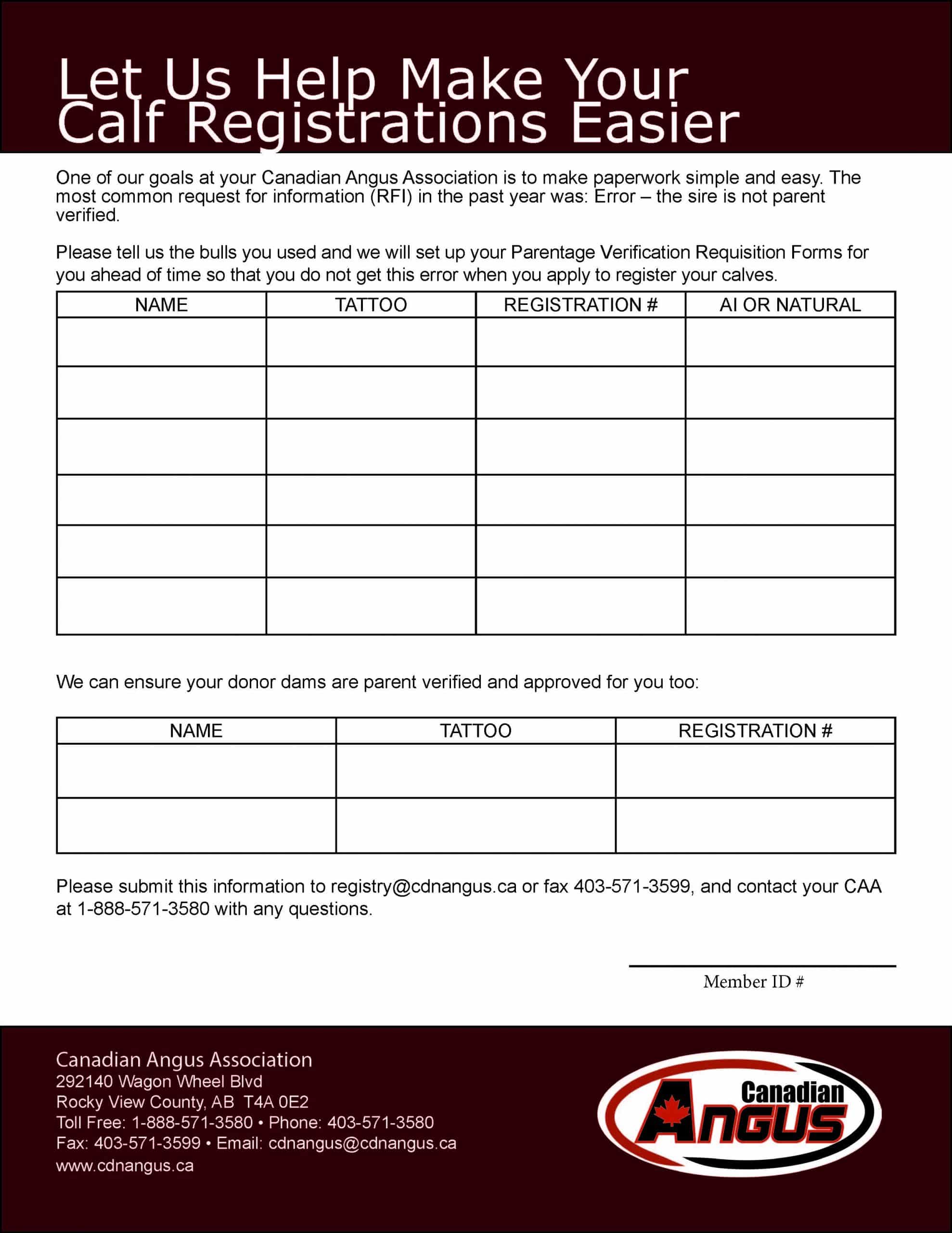 Let Us Help Make Your Calf Registrations Easier-Bull Member list